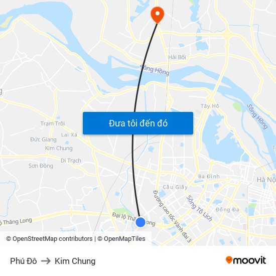Phú Đô to Kim Chung map