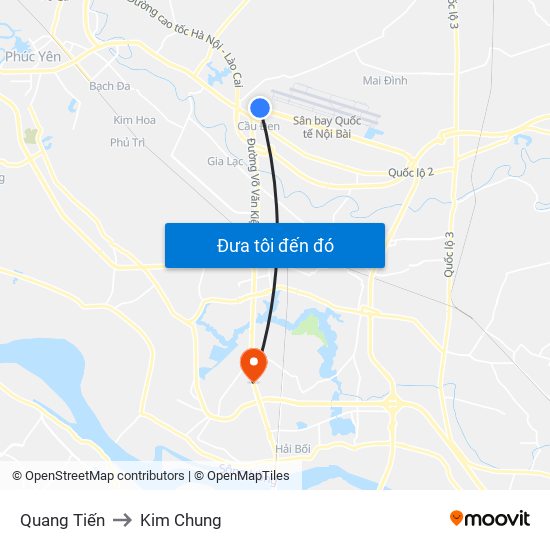 Quang Tiến to Kim Chung map