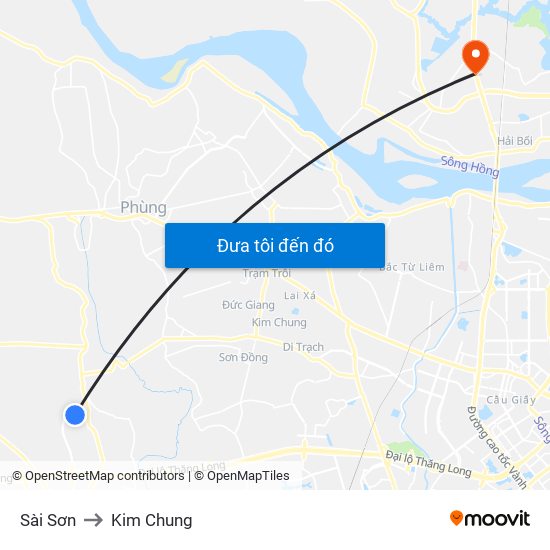 Sài Sơn to Kim Chung map
