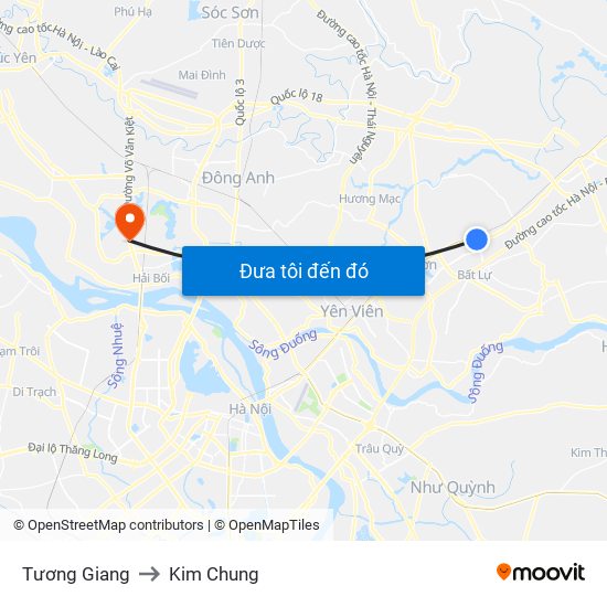 Tương Giang to Kim Chung map