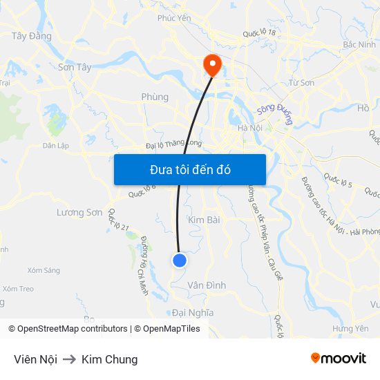 Viên Nội to Kim Chung map