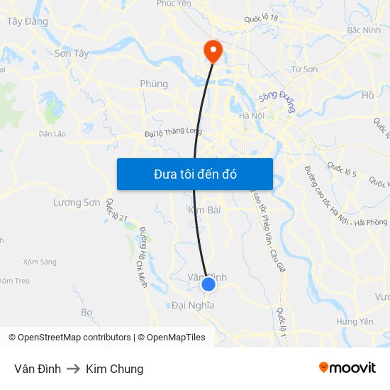 Vân Đình to Kim Chung map