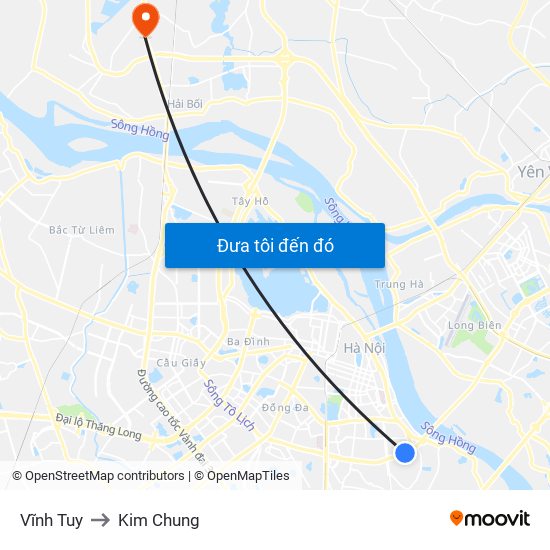 Vĩnh Tuy to Kim Chung map