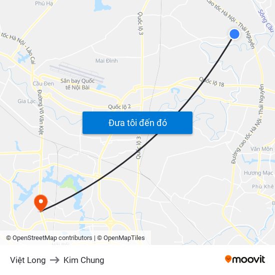 Việt Long to Kim Chung map