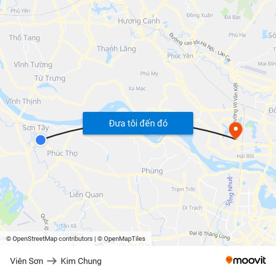 Viên Sơn to Kim Chung map