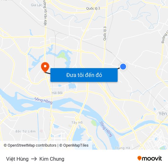 Việt Hùng to Kim Chung map