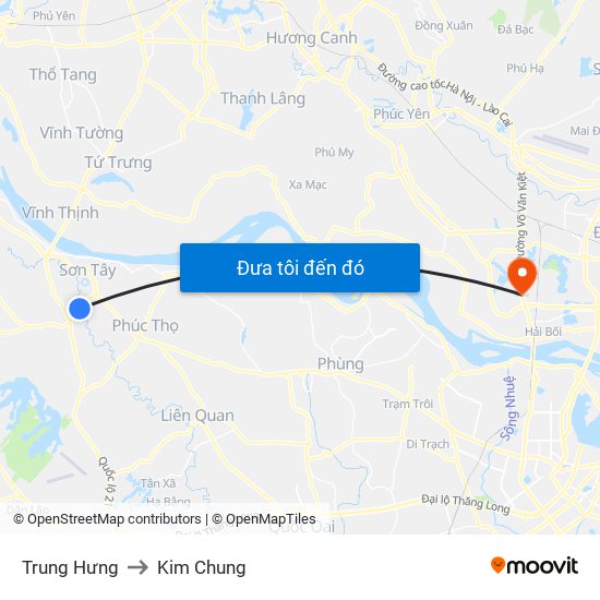 Trung Hưng to Kim Chung map