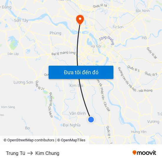 Trung Tú to Kim Chung map