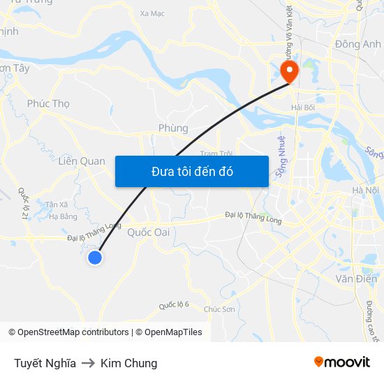 Tuyết Nghĩa to Kim Chung map
