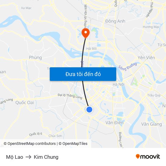 Mộ Lao to Kim Chung map