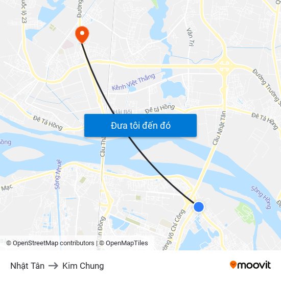 Nhật Tân to Kim Chung map