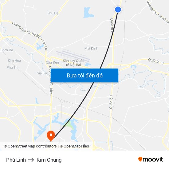Phù Linh to Kim Chung map