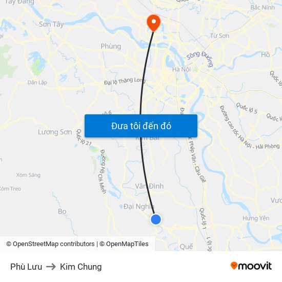 Phù Lưu to Kim Chung map