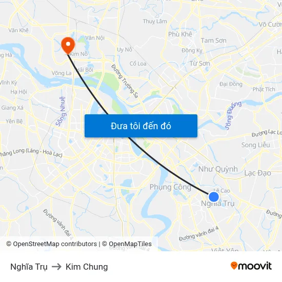 Nghĩa Trụ to Kim Chung map