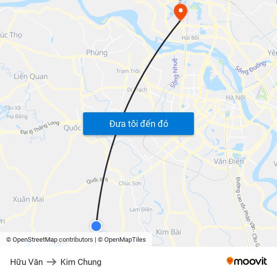 Hữu Văn to Kim Chung map