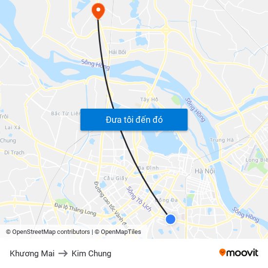 Khương Mai to Kim Chung map