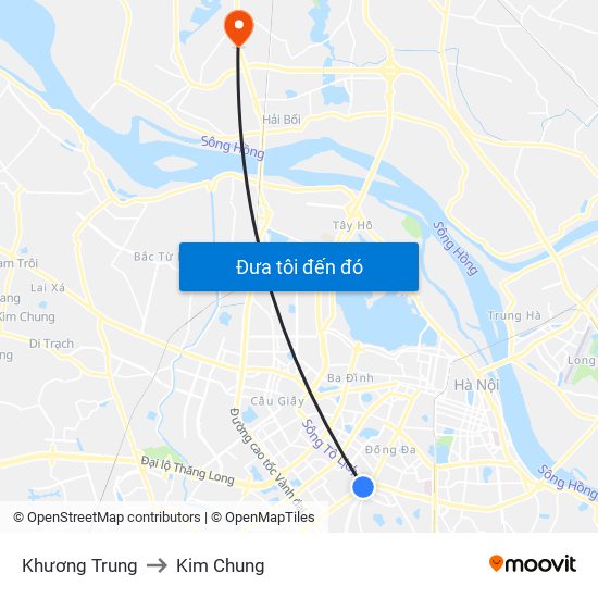 Khương Trung to Kim Chung map