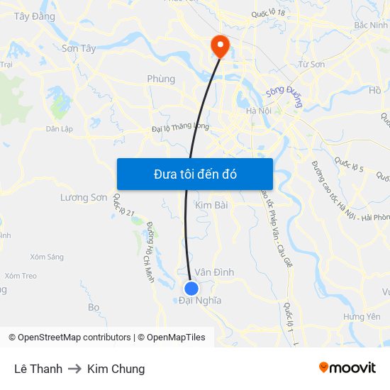Lê Thanh to Kim Chung map