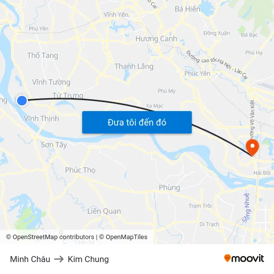 Minh Châu to Kim Chung map