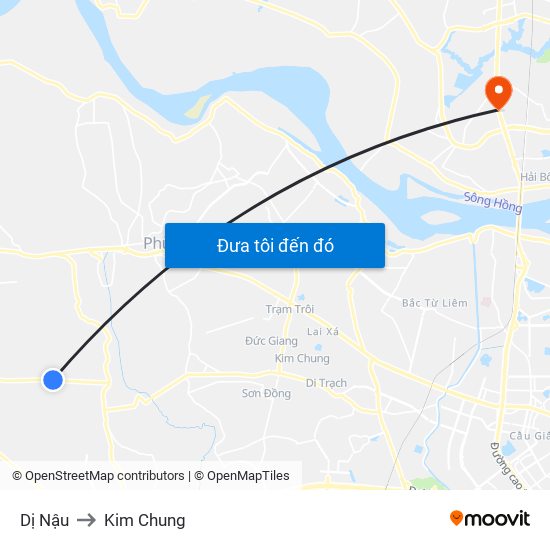 Dị Nậu to Kim Chung map
