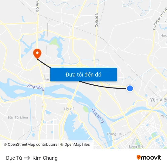 Dục Tú to Kim Chung map