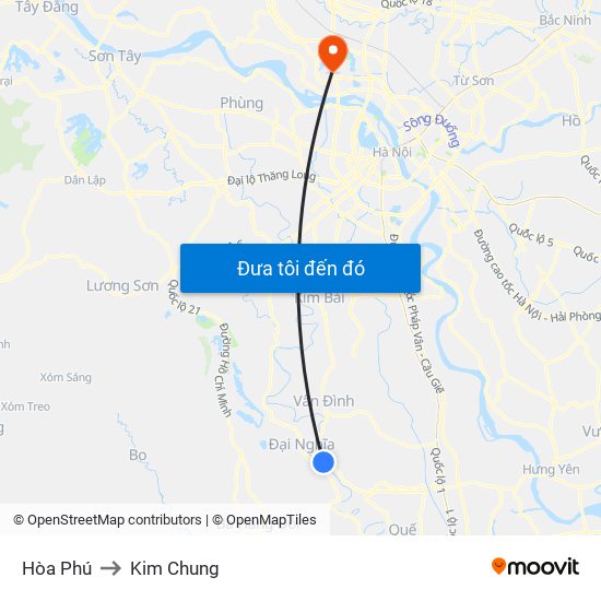 Hòa Phú to Kim Chung map