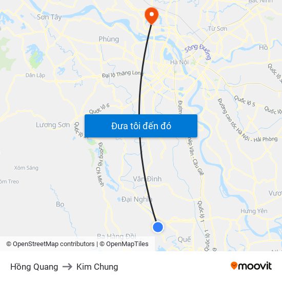 Hồng Quang to Kim Chung map