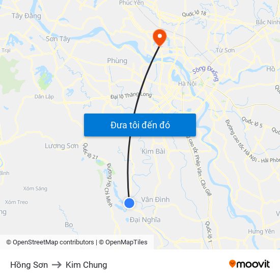 Hồng Sơn to Kim Chung map