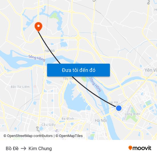 Bồ Đề to Kim Chung map