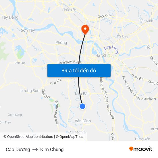 Cao Dương to Kim Chung map