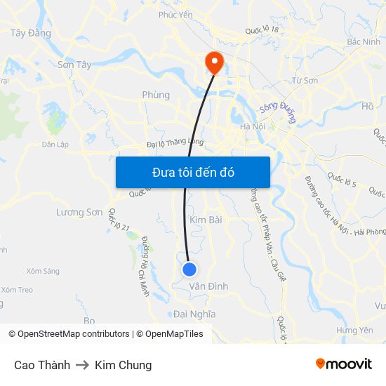 Cao Thành to Kim Chung map