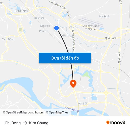 Chi Đông to Kim Chung map