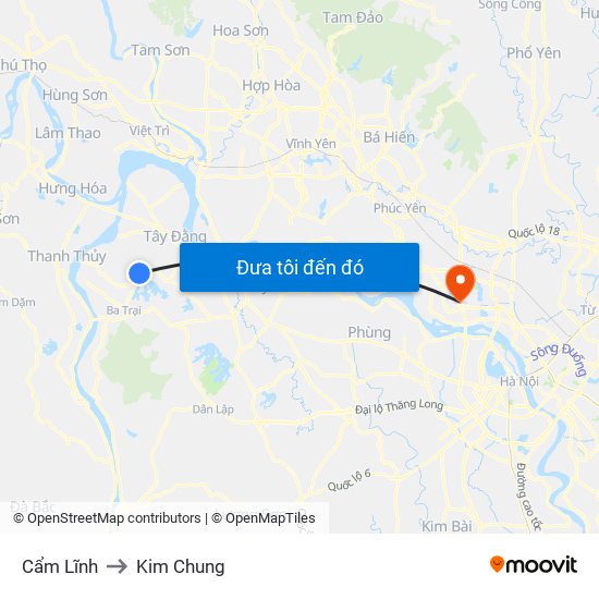 Cẩm Lĩnh to Kim Chung map