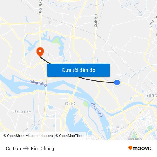 Cổ Loa to Kim Chung map