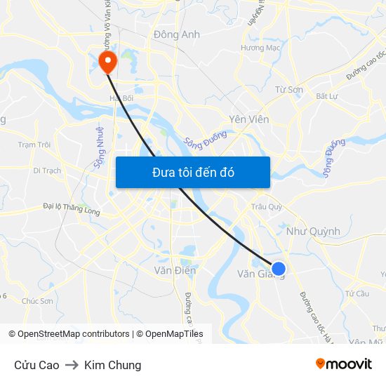 Cửu Cao to Kim Chung map