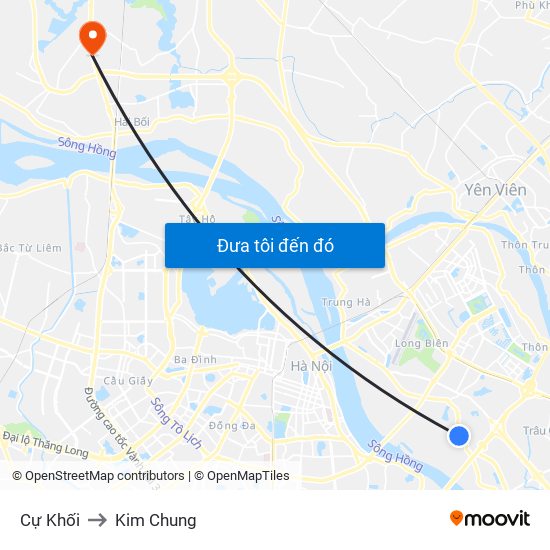 Cự Khối to Kim Chung map