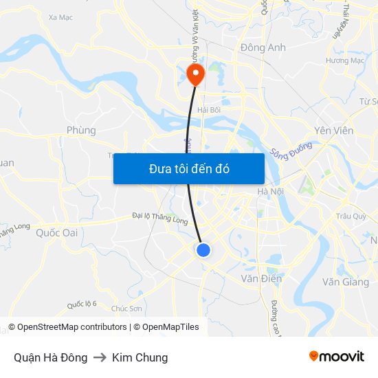 Quận Hà Đông to Kim Chung map