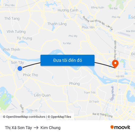 Thị Xã Sơn Tây to Kim Chung map