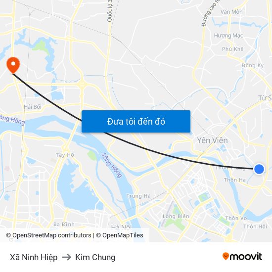Xã Ninh Hiệp to Kim Chung map