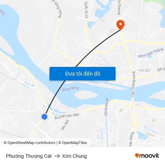 Phường Thượng Cát to Kim Chung map
