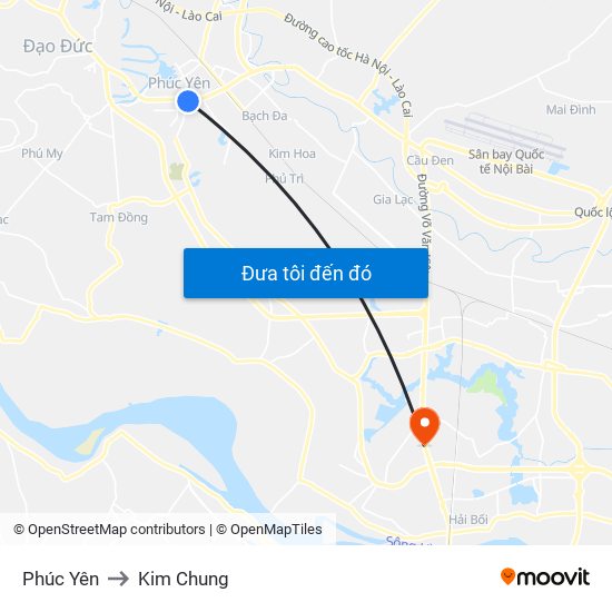 Phúc Yên to Kim Chung map