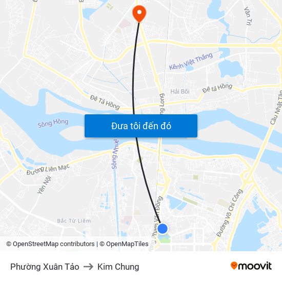 Phường Xuân Tảo to Kim Chung map
