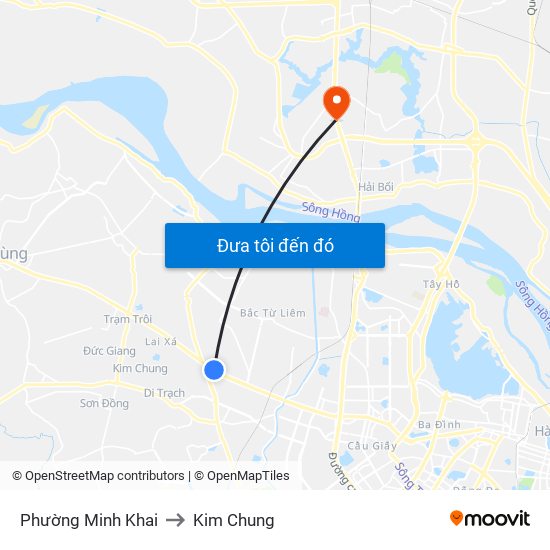 Phường Minh Khai to Kim Chung map
