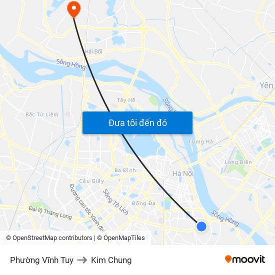 Phường Vĩnh Tuy to Kim Chung map