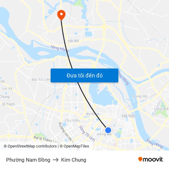Phường Nam Đồng to Kim Chung map