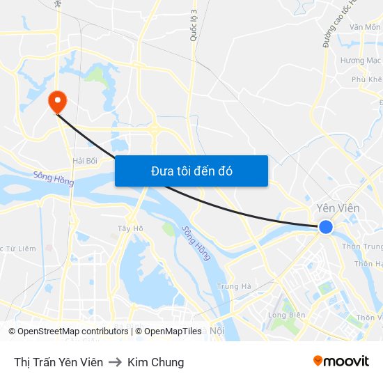 Thị Trấn Yên Viên to Kim Chung map