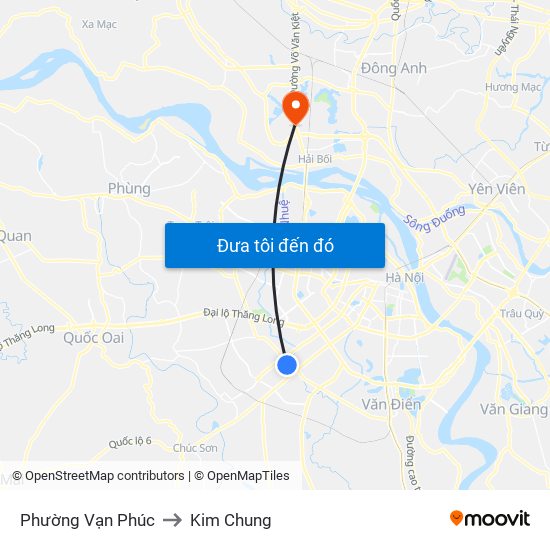 Phường Vạn Phúc to Kim Chung map