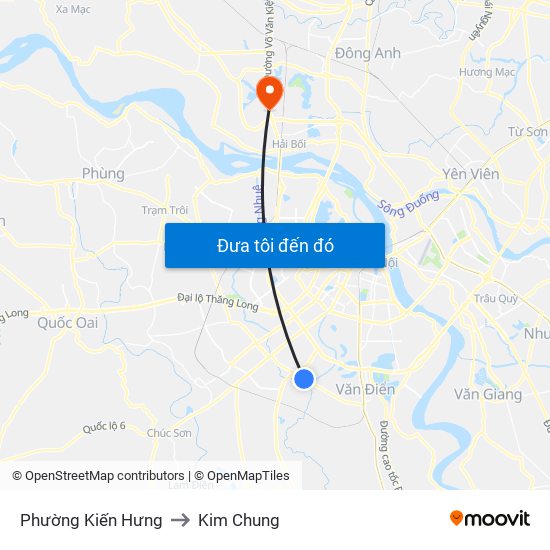 Phường Kiến Hưng to Kim Chung map