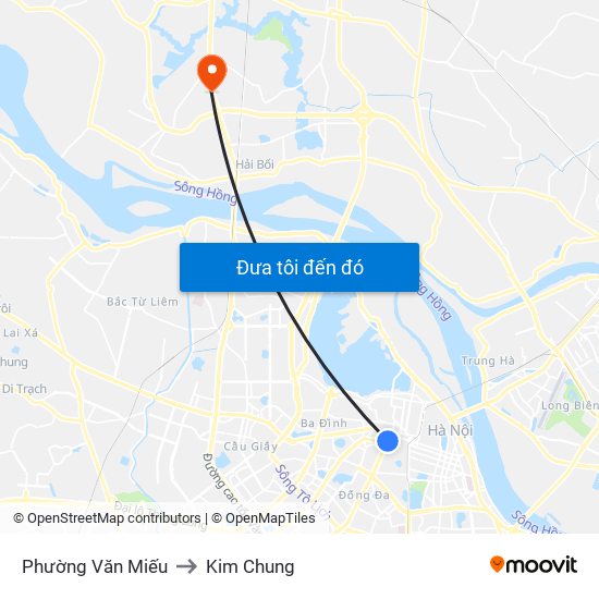 Phường Văn Miếu to Kim Chung map