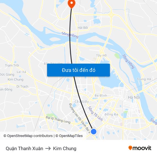 Quận Thanh Xuân to Kim Chung map